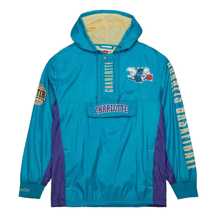 Mitchell and Ness Team OG 20 Anorak Windbreaker Vintage Logo Charlotte Hornets Men Jackets and Outerwear Mitchell and Ness Team OG 20 Anorak Windbreaker Vintage Logo Charlotte Hornets Men Jackets and Outerwear