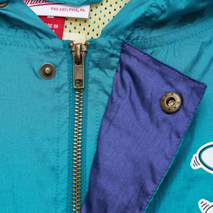 Mitchell and Ness Team OG 20 Anorak Windbreaker Vintage Logo Charlotte Hornets Men Jackets and Outerwear