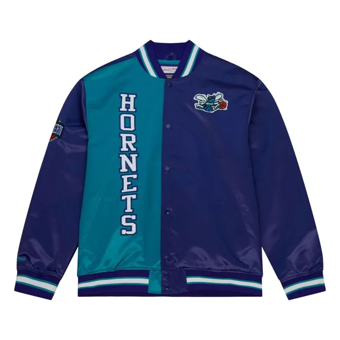 Mitchell and Ness Team OG 20 Lightweight Satin Jacket Charlotte Hornets Men Jackets and Outerwear Mitchell and Ness Team OG 20 Lightweight Satin Jacket Charlotte Hornets Men Jackets and Outerwear