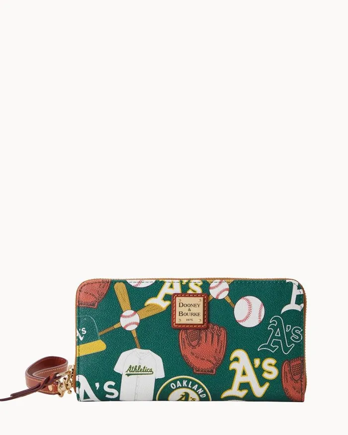 MLB Athletics Large Zip Around Wristlet Athletics Women Dooney and Bourke Wallets MLB Athletics Large Zip Around Wristlet Athletics Women Dooney and Bourke Wallets