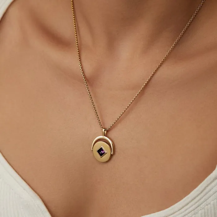 Necklaces Women Alex And Ani February Birthstone And Flower Flip Charm Necklace Stainless Steel Gold