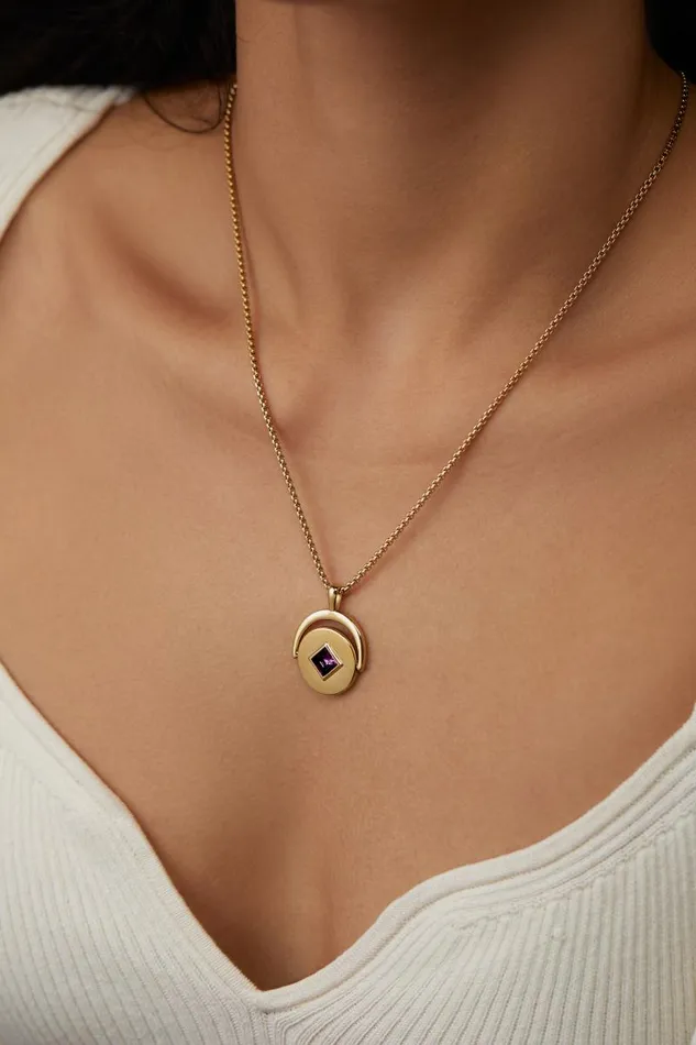 Necklaces Women Alex And Ani February Birthstone And Flower Flip Charm Necklace Stainless Steel Gold