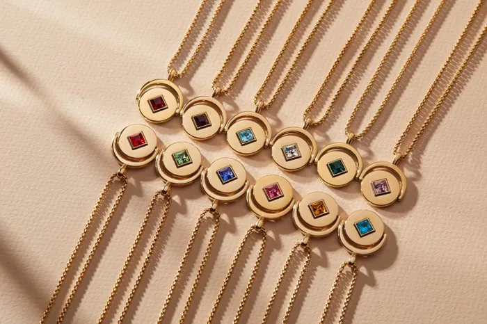 Necklaces Women Alex And Ani February Birthstone And Flower Flip Charm Necklace Stainless Steel Gold