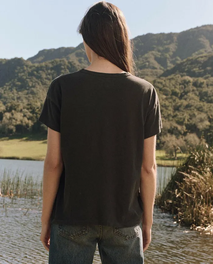 Novelty Tees and Sweats Women The Great The Boxy Crew Graphic Washed Black With Bear Graphic