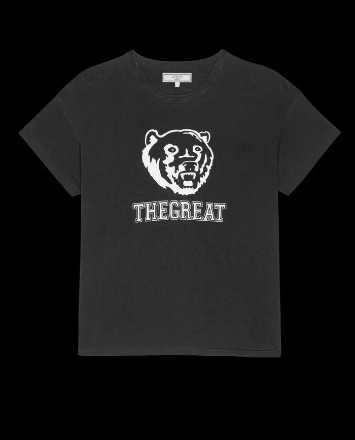 Novelty Tees and Sweats Women The Great The Boxy Crew Graphic Washed Black With Bear Graphic