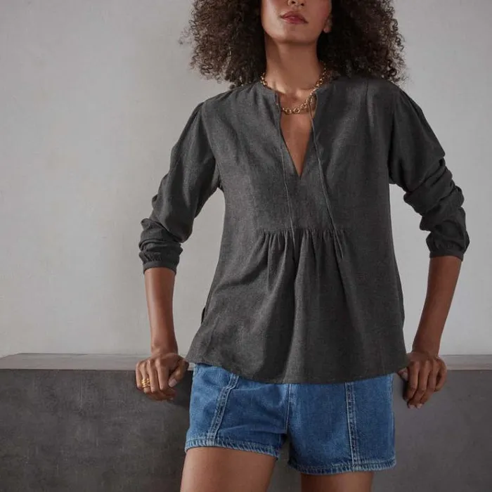 Novelty Tops Women James Perse Curved Hem Peasant Blouse Anthracite