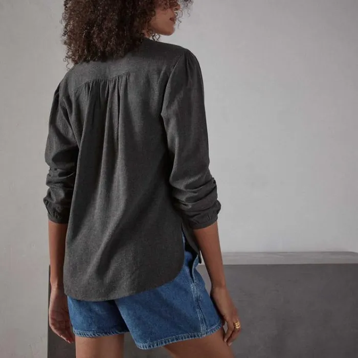 Novelty Tops Women James Perse Curved Hem Peasant Blouse Anthracite