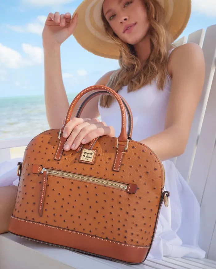 Ostrich Domed Satchel Brown Tmoro Women Dooney and Bourke Satchels Ostrich Domed Satchel Brown Tmoro Women Dooney and Bourke Satchels