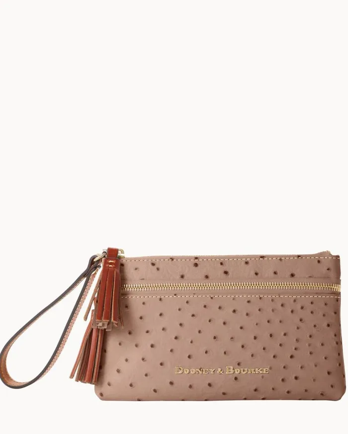 Ostrich Double Zip Wristlet Women Dooney and Bourke Wallets