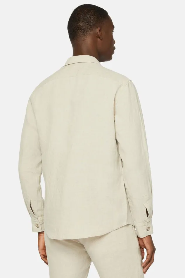 Overshirts Men Boggi Milano Beige Linen Camp Overshirt Beige Overshirts Men Boggi Milano Beige Linen Camp Overshirt Beige