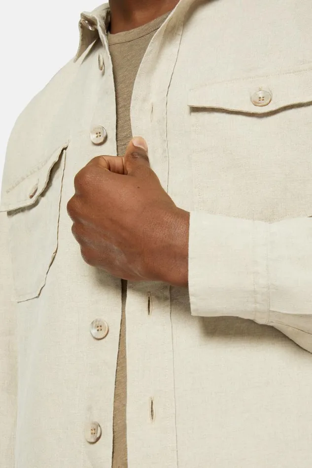 Overshirts Men Boggi Milano Beige Linen Camp Overshirt Beige Overshirts Men Boggi Milano Beige Linen Camp Overshirt Beige