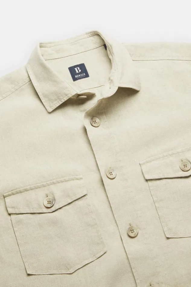 Overshirts Men Boggi Milano Beige Linen Camp Overshirt Beige Overshirts Men Boggi Milano Beige Linen Camp Overshirt Beige