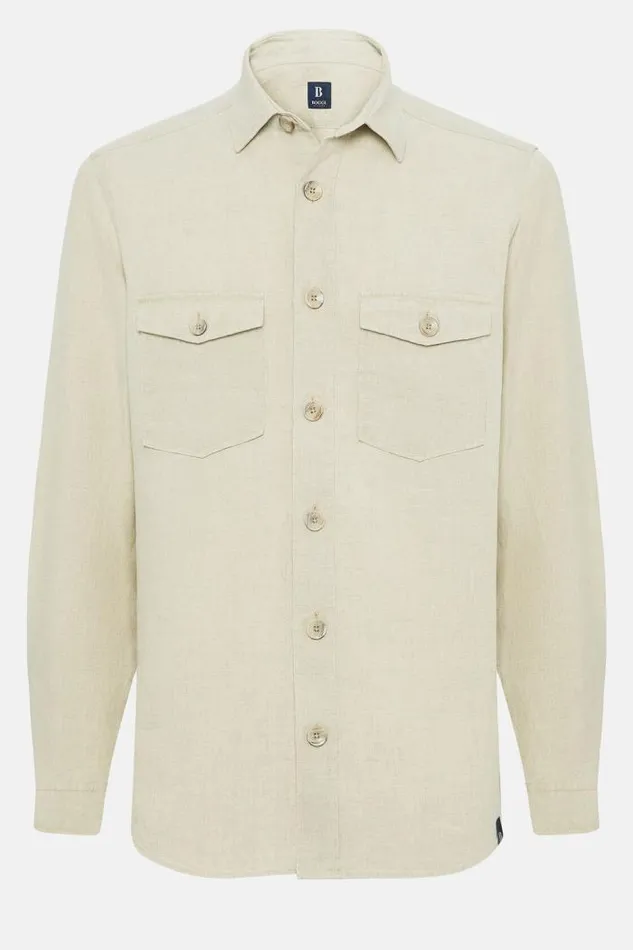 Overshirts Men Boggi Milano Beige Linen Camp Overshirt Beige Overshirts Men Boggi Milano Beige Linen Camp Overshirt Beige