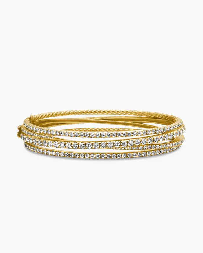 Pav Crossover Three Row Bracelet In 18K Yellow Gold With Diamonds 11mm Women David Yurman Bangle Pav Crossover Three Row Bracelet In 18K Yellow Gold With Diamonds 11mm Women David Yurman Bangle