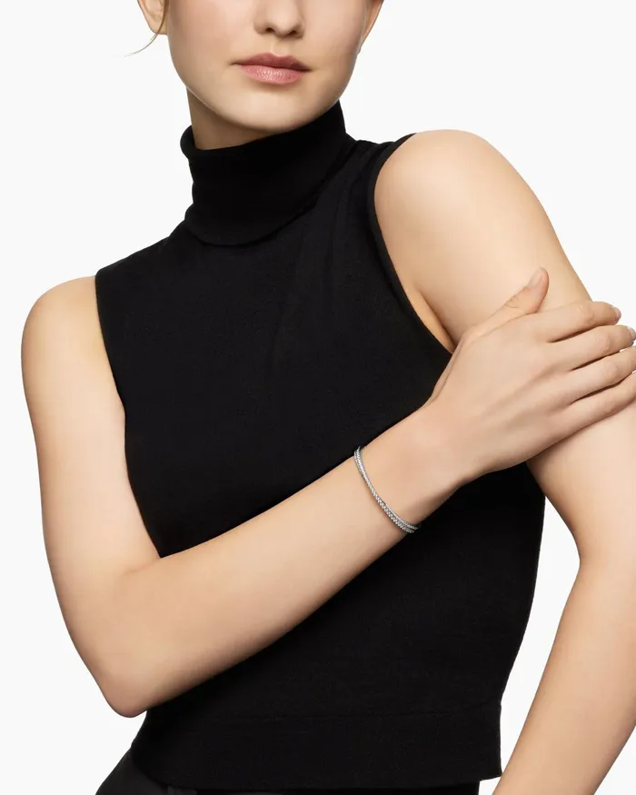 Pav Crossover Two Row Bracelet In 18K White Gold 55mm Women David Yurman Bangle Pav Crossover Two Row Bracelet In 18K White Gold 55mm Women David Yurman Bangle