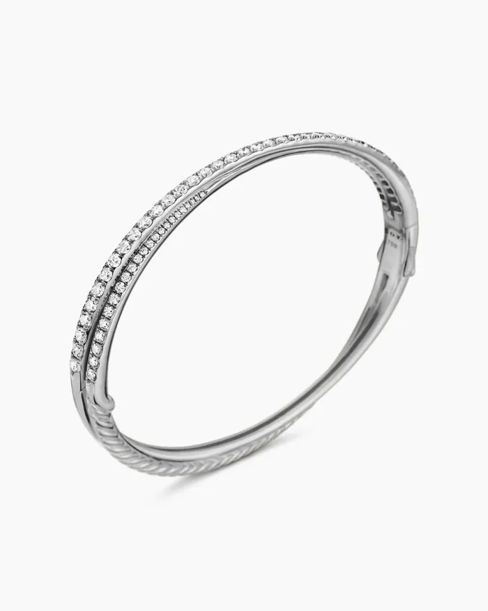 Pav Crossover Two Row Bracelet In 18K White Gold 55mm Women David Yurman Bangle Pav Crossover Two Row Bracelet In 18K White Gold 55mm Women David Yurman Bangle