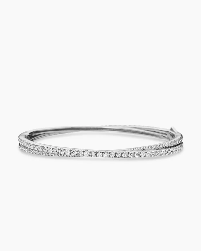 Pav Crossover Two Row Bracelet In 18K White Gold 55mm Women David Yurman Bangle Pav Crossover Two Row Bracelet In 18K White Gold 55mm Women David Yurman Bangle