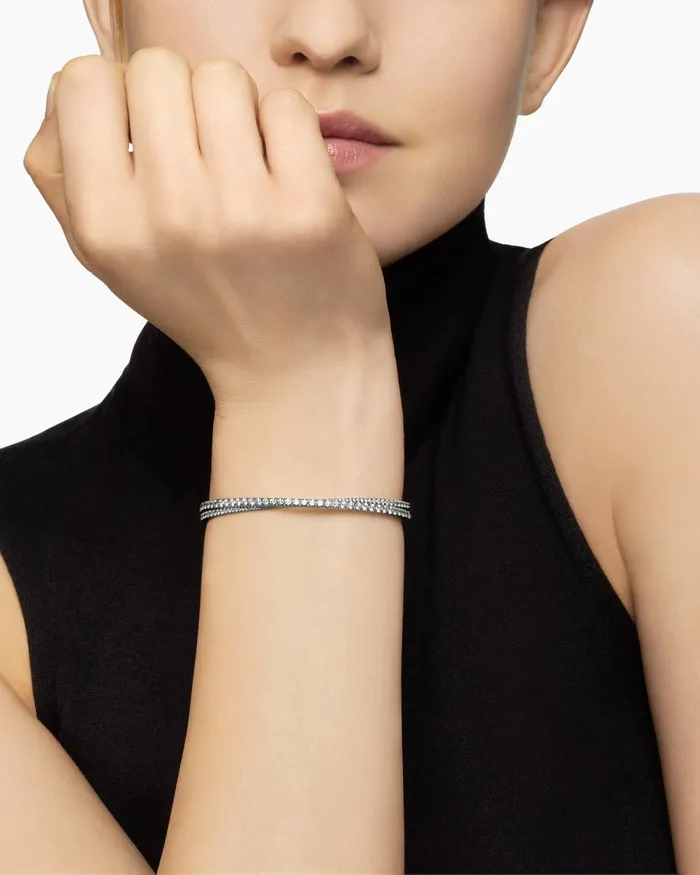 Pav Crossover Two Row Bracelet In 18K White Gold 55mm Women David Yurman Bangle Pav Crossover Two Row Bracelet In 18K White Gold 55mm Women David Yurman Bangle