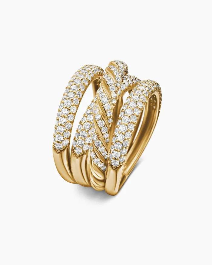 Pav Four Row Ring In 18K Yellow Gold 15mm Women David Yurman Statement Pav Four Row Ring In 18K Yellow Gold 15mm Women David Yurman Statement