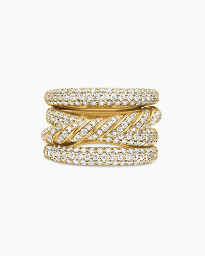 Pav Four Row Ring In 18K Yellow Gold 15mm Women David Yurman Statement Pav Four Row Ring In 18K Yellow Gold 15mm Women David Yurman Statement