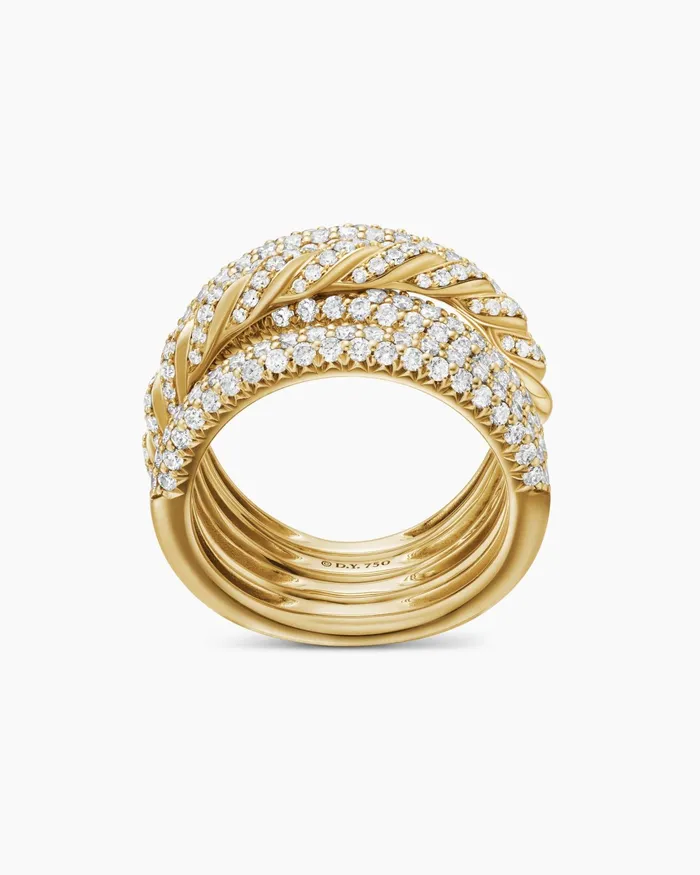 Pav Four Row Ring In 18K Yellow Gold 15mm Women David Yurman Statement Pav Four Row Ring In 18K Yellow Gold 15mm Women David Yurman Statement