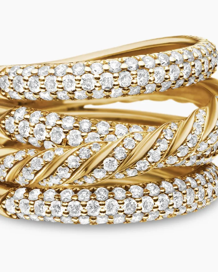 Pav Four Row Ring In 18K Yellow Gold 15mm Women David Yurman Statement Pav Four Row Ring In 18K Yellow Gold 15mm Women David Yurman Statement