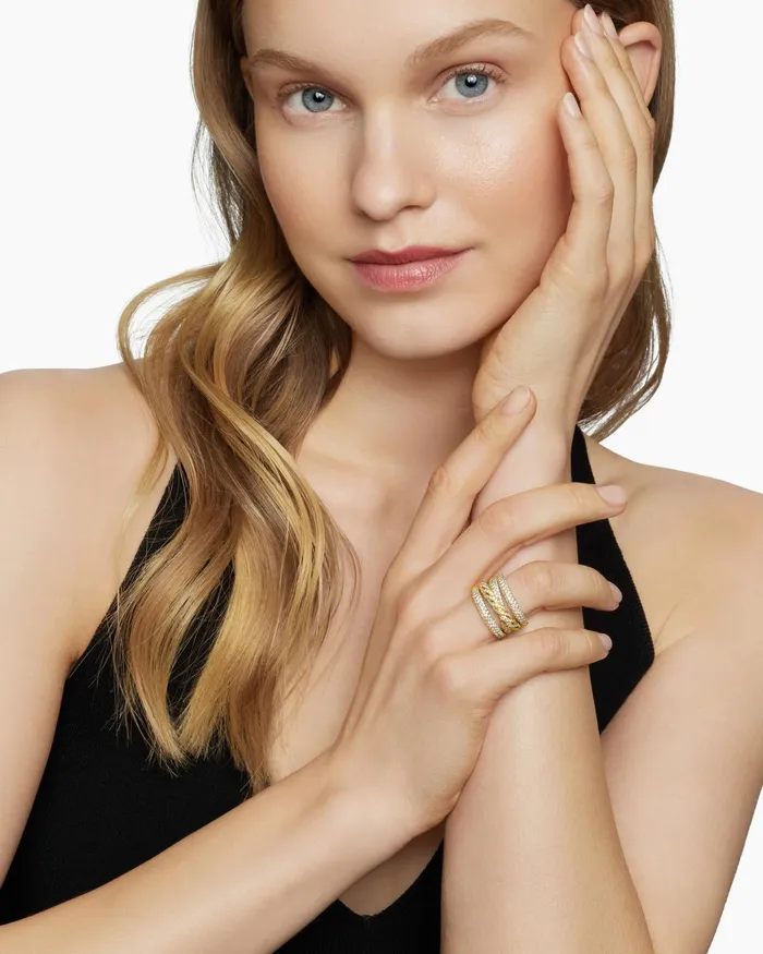 Pav Four Row Ring In 18K Yellow Gold 15mm Women David Yurman Statement Pav Four Row Ring In 18K Yellow Gold 15mm Women David Yurman Statement