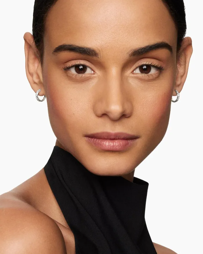 Pav Huggie Hoop Earrings In Sterling Silver With Diamonds 13mm Women David Yurman Hoop