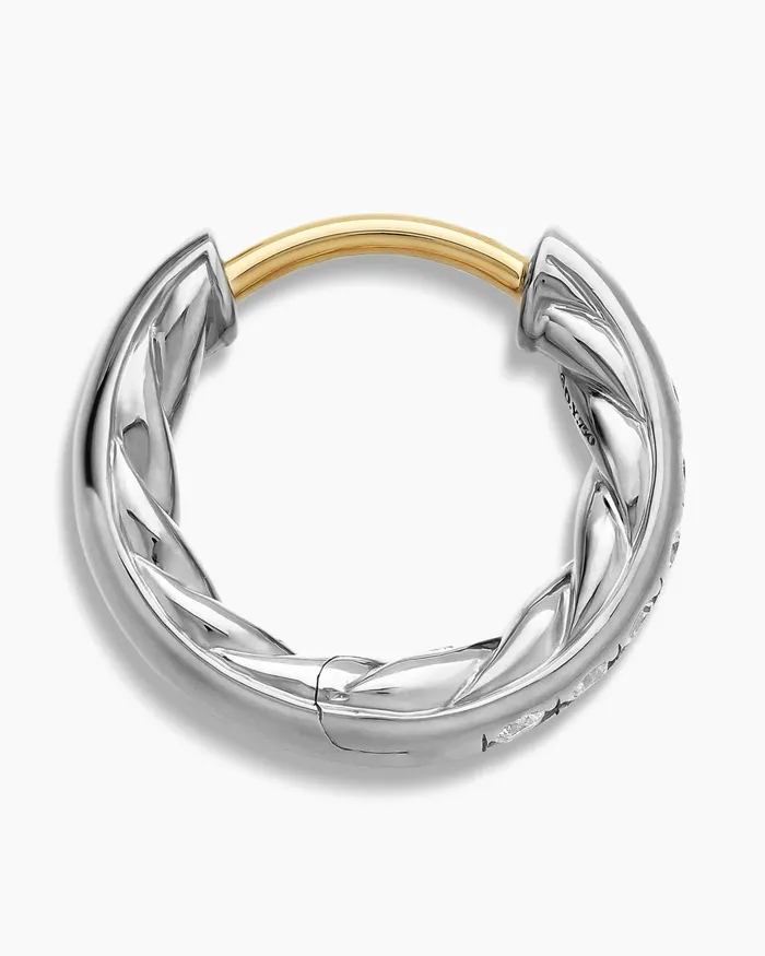 Pav Huggie Hoop Earrings In Sterling Silver With Diamonds 13mm Women David Yurman Hoop