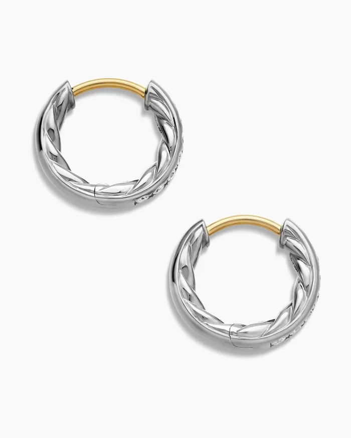 Pav Huggie Hoop Earrings In Sterling Silver With Diamonds 13mm Women David Yurman Hoop