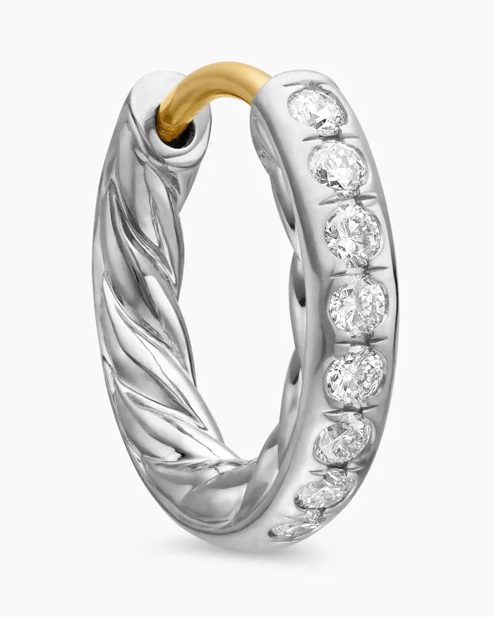 Pav Huggie Hoop Earrings In Sterling Silver With Diamonds 13mm Women David Yurman Hoop