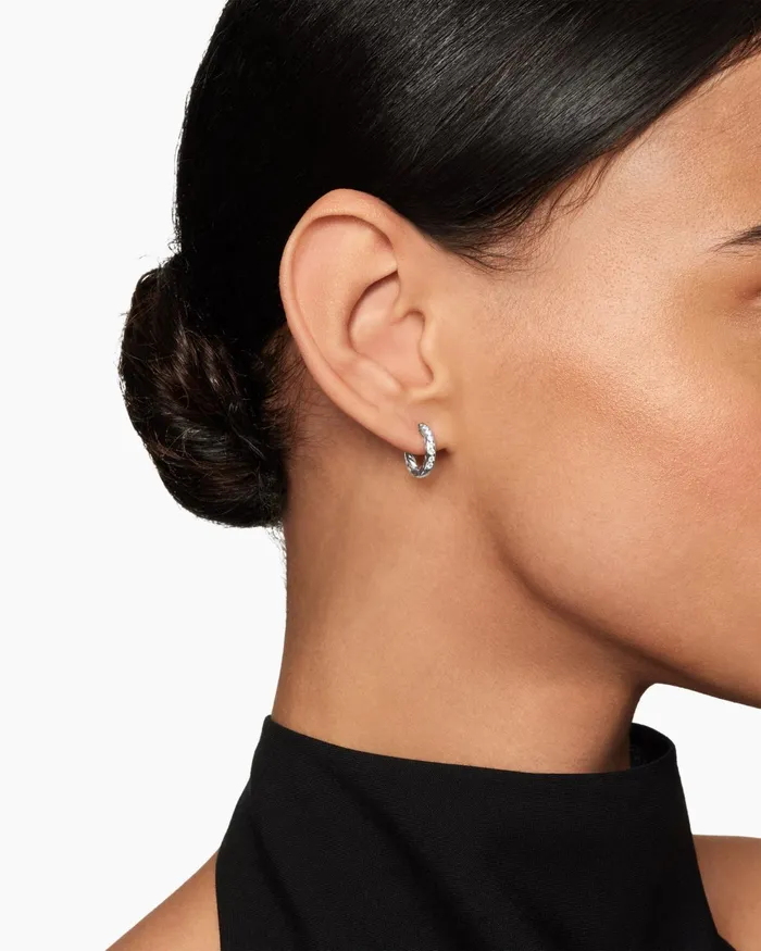 Pav Huggie Hoop Earrings In Sterling Silver With Diamonds 13mm Women David Yurman Hoop