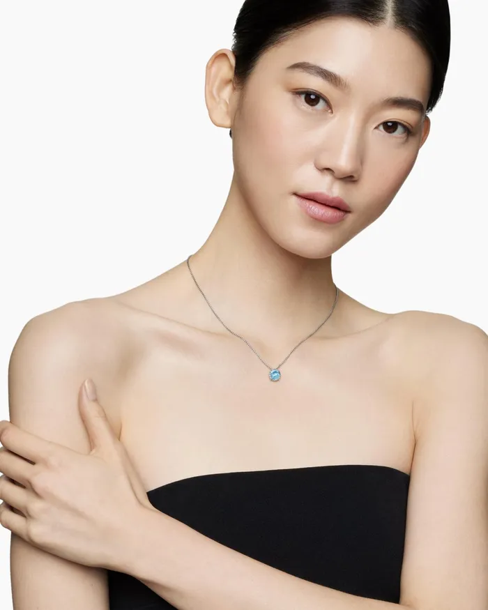Petite Chatelaine Necklace In Sterling Silver With Blue Topaz 10mm Women David Yurman Pendant Petite Chatelaine Necklace In Sterling Silver With Blue Topaz 10mm Women David Yurman Pendant