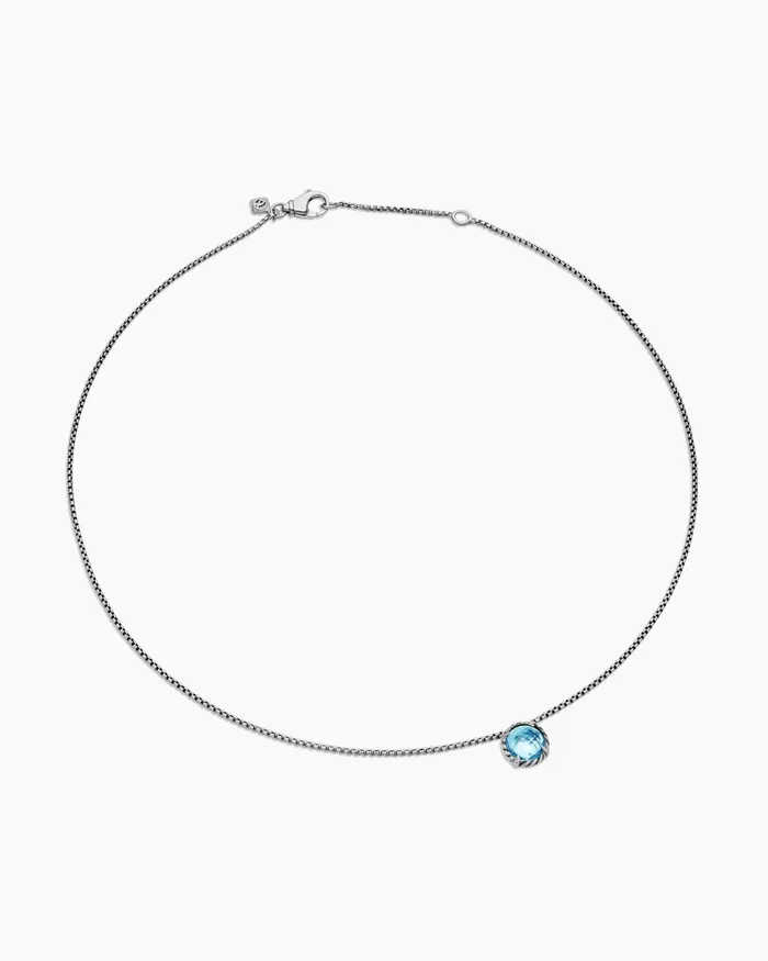 Petite Chatelaine Necklace In Sterling Silver With Blue Topaz 10mm Women David Yurman Pendant Petite Chatelaine Necklace In Sterling Silver With Blue Topaz 10mm Women David Yurman Pendant