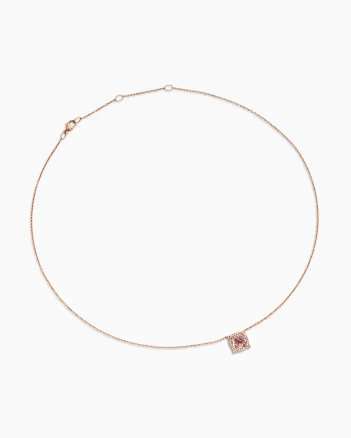 Petite Chatelaine Pav Bezel Pendant Necklace In 18K Rose Gold With Morganite And Diamonds 7mm Women David Yurman Pendant