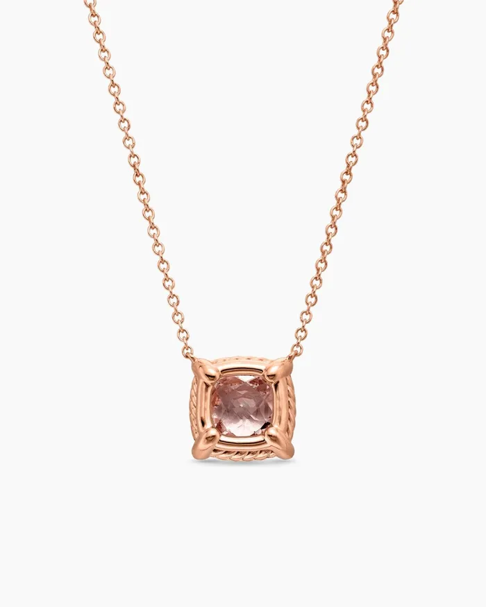 Petite Chatelaine Pav Bezel Pendant Necklace In 18K Rose Gold With Morganite And Diamonds 7mm Women David Yurman Pendant