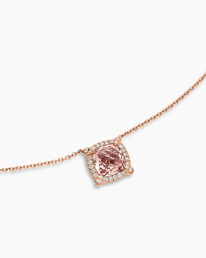Petite Chatelaine Pav Bezel Pendant Necklace In 18K Rose Gold With Morganite And Diamonds 7mm Women David Yurman Pendant