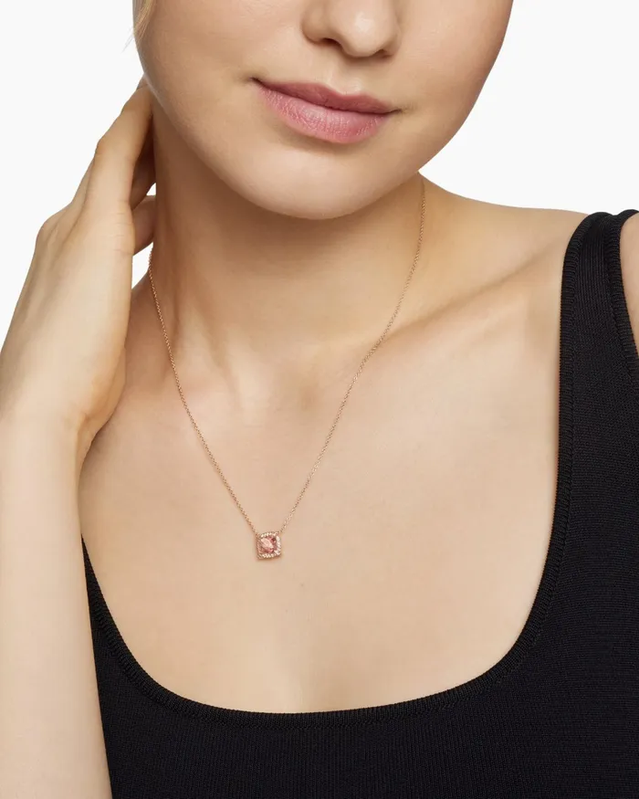 Petite Chatelaine Pav Bezel Pendant Necklace In 18K Rose Gold With Morganite And Diamonds 7mm Women David Yurman Pendant