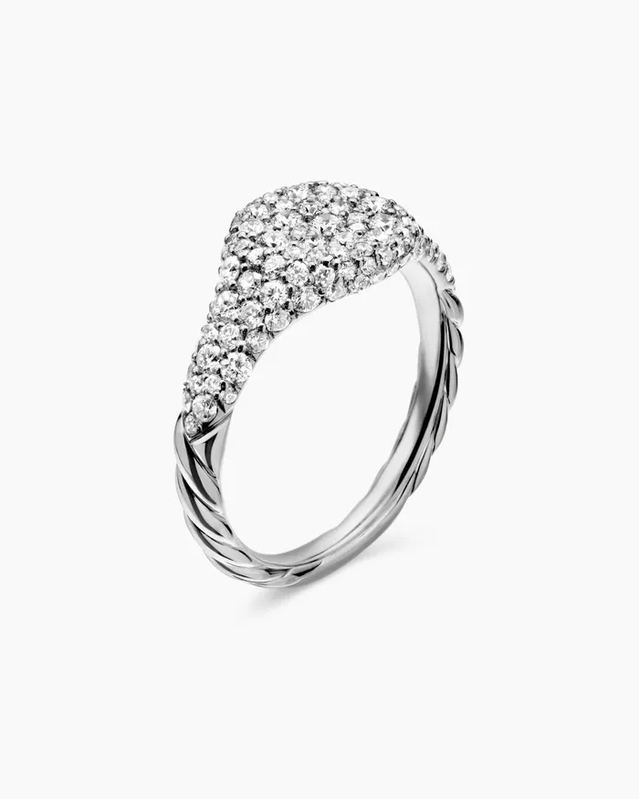 Petite Pav Pinky Ring In 18K White Gold 7mm Women David Yurman Pinky Petite Pav Pinky Ring In 18K White Gold 7mm Women David Yurman Pinky