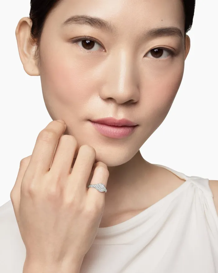 Petite Pav Pinky Ring In 18K White Gold 7mm Women David Yurman Pinky Petite Pav Pinky Ring In 18K White Gold 7mm Women David Yurman Pinky