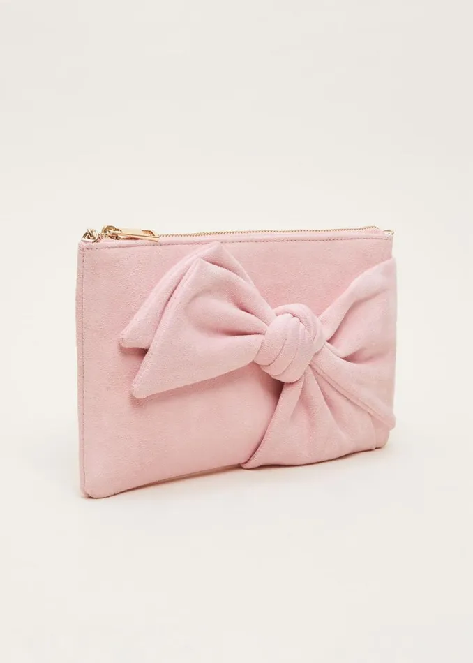 Phase Eight Bags and Clutches Pink Suede Bow Clutch Bag Pink 8211 Women