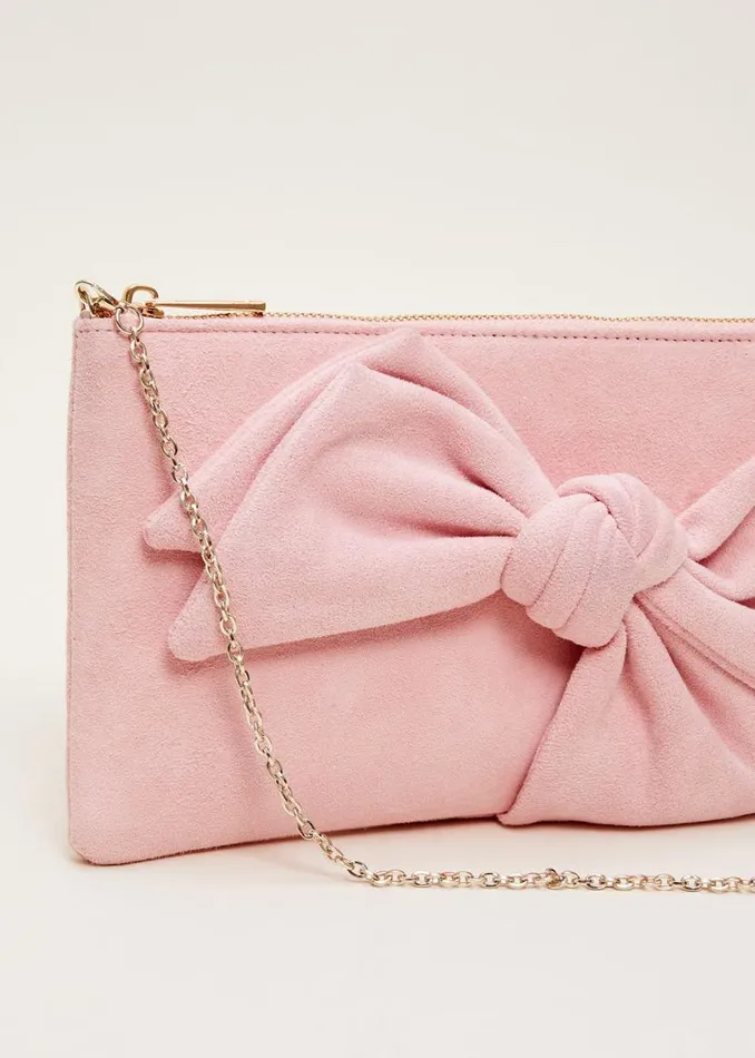 Phase Eight Bags and Clutches Pink Suede Bow Clutch Bag Pink 8211 Women
