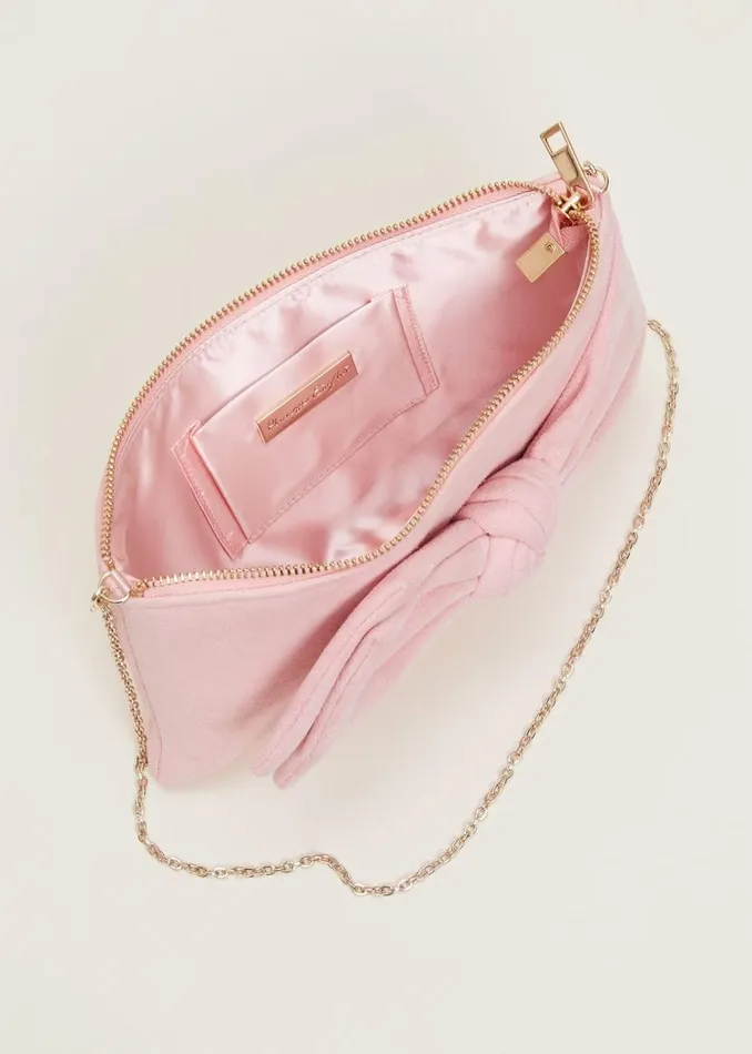 Phase Eight Bags and Clutches Pink Suede Bow Clutch Bag Pink 8211 Women