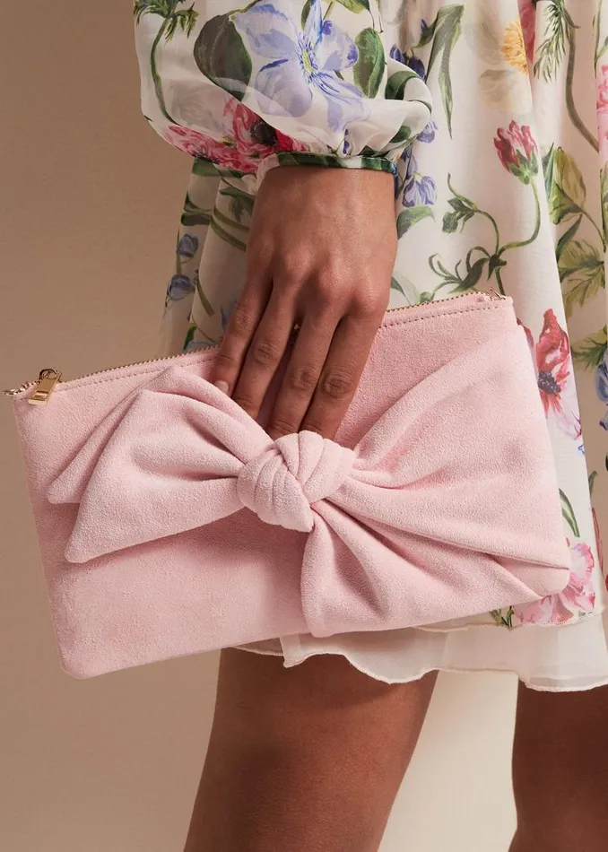 Phase Eight Bags and Clutches Pink Suede Bow Clutch Bag Pink 8211 Women