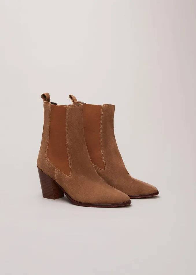 Phase Eight Boots Brown Suede Cowboy Boots Tan 8211 Women