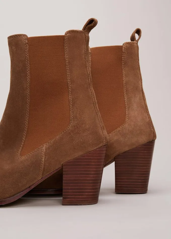 Phase Eight Boots Brown Suede Cowboy Boots Tan 8211 Women