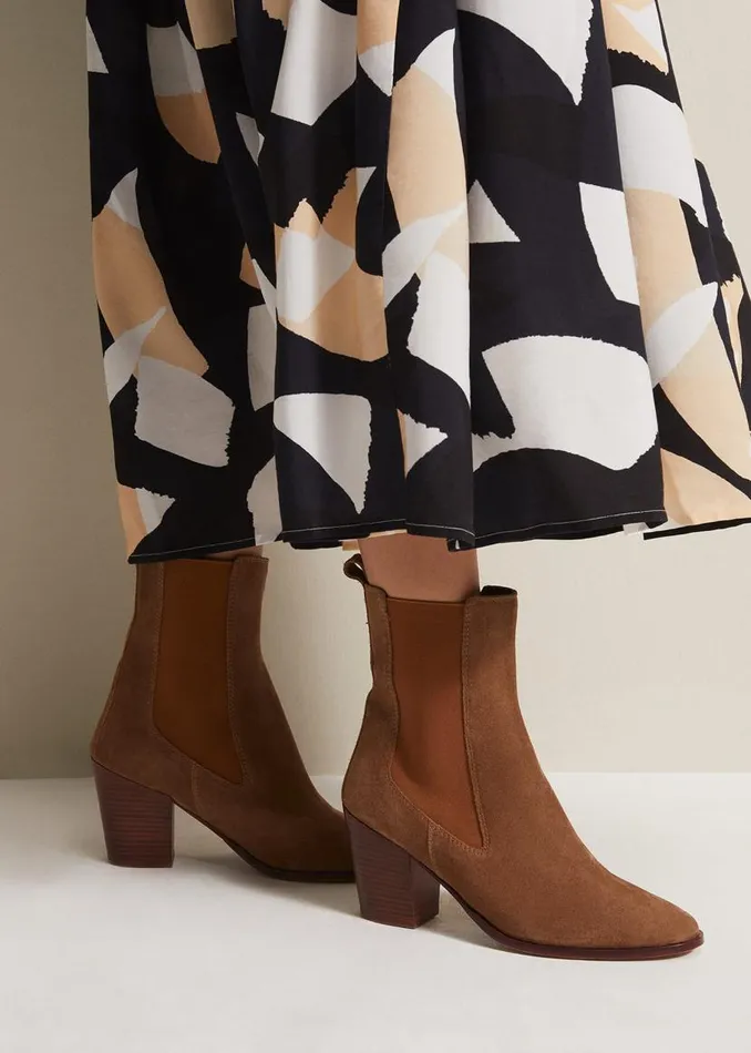 Phase Eight Boots Brown Suede Cowboy Boots Tan 8211 Women