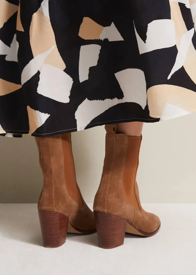 Phase Eight Boots Brown Suede Cowboy Boots Tan 8211 Women