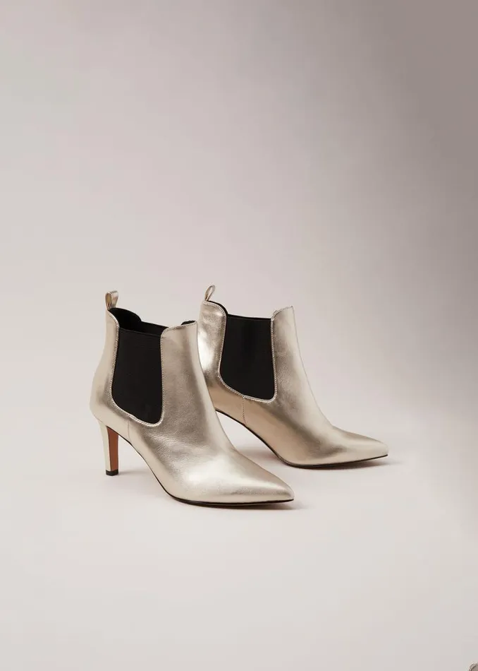 Phase Eight Boots Leather Metallic Ankle Boots Gold 8211 Women