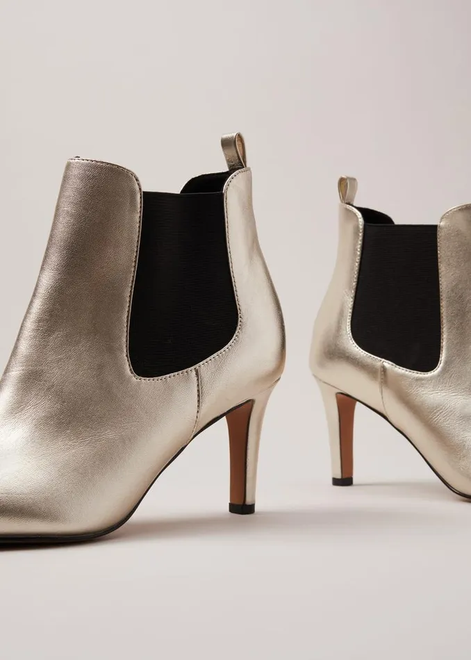 Phase Eight Boots Leather Metallic Ankle Boots Gold 8211 Women